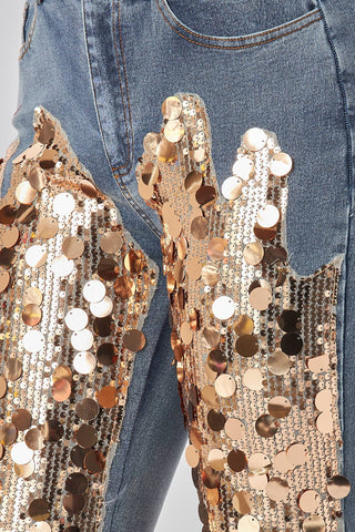 Sequin Embellished Statement Jeans - Born To Glam