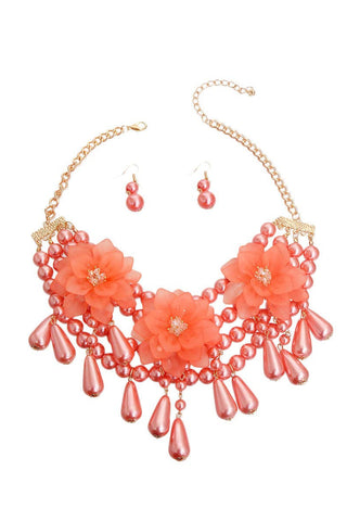 Pink Pearl Teardrop Flower Set - Born To Glam