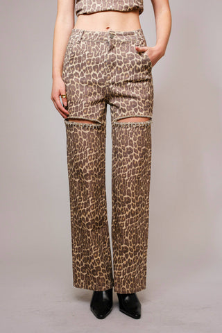 Leopard Print Rhinestone Cutout Jeans - Born To Glam