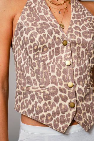 Leopard Print Halter Neck Vest - Born To Glam
