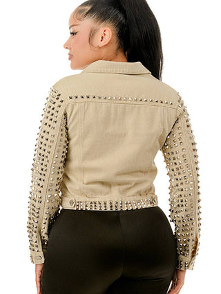 Beige Rebel Studded Denim Jacket by SALT