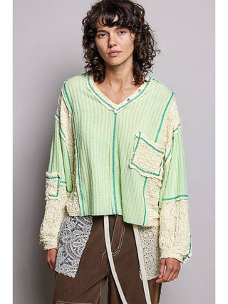 Natural Stitch Detail Balloon Long Sleeve Crop Top duplicate