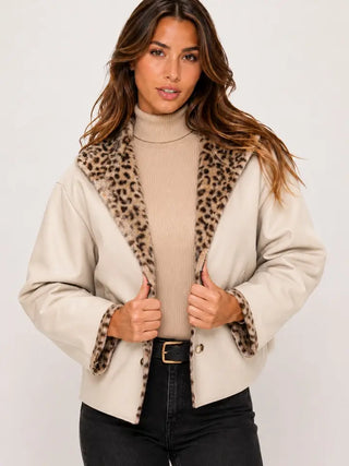 Cream Leopard Reversible Toggle Jacket