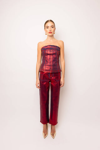 Johanna Foil Coated Denim Top - Born To Glam