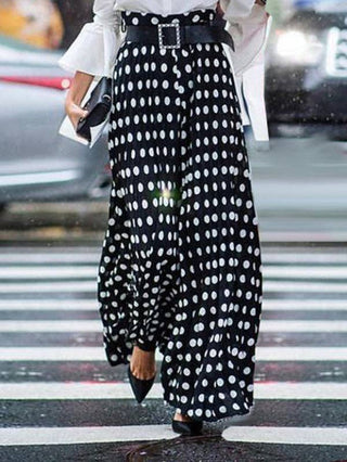 Black Polka-Dot Wide-Leg Pants