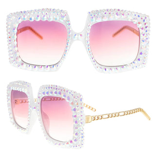 Sparkling Rhinestone Square Frame Sunglasses - Born To Glam