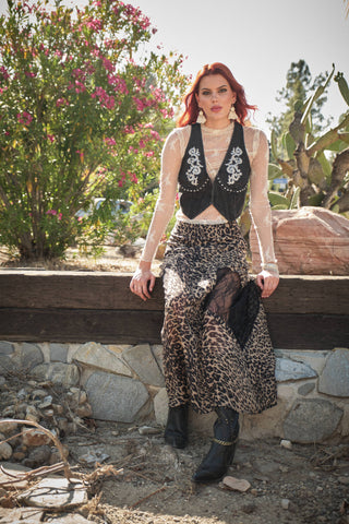 Leopard Lace Panel Maxi Skirt - Born To Glam