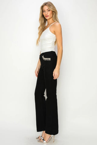 Black Crystal Pocket Flare Jeans