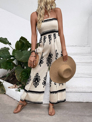 Beige Smocked Strapless Wide Leg Jumpsuit alternate
