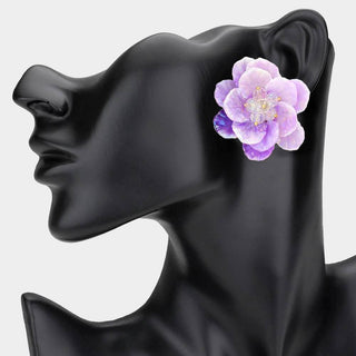 Faceted Bud Resin Petal Flower Earrings - Born To Glam