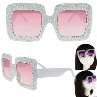 Rhinestone Oversized Square Frame Sunglasses - Born To Glam