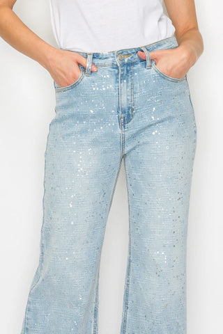Metallic Ultra High Rise Relaxed Flare Jeans