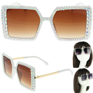 Rhinestone Ombre Oversized Square Frame Sunglasses - Born To Glam
