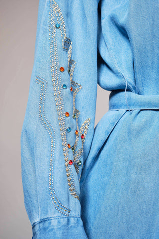 Tencel Chambray Embroidered Studded Tunic - Born To Glam