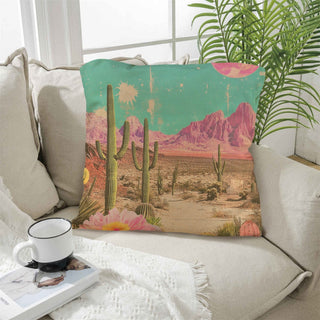Retro Desert Cactus Western Throw Pillow Case