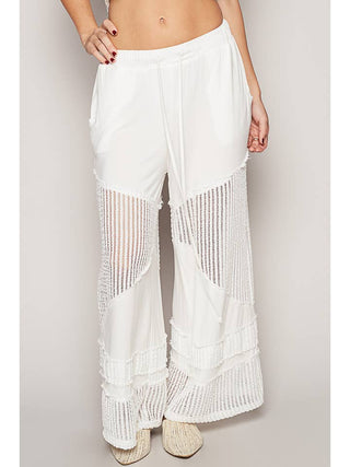 Ivory Contrast See Through Elastic Waist Knit Culottes Pants by Born To Glam