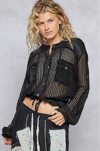 Black See Through Button Down Hoodie - Born To Glam