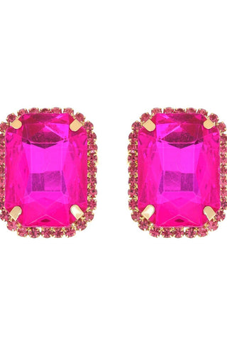 Rhinestone Octagon Cut Crystal Stud Earrings - Born To Glam