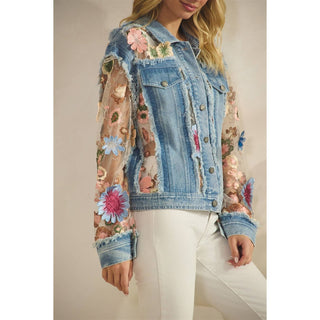 Denim Jacket with Floral Organza