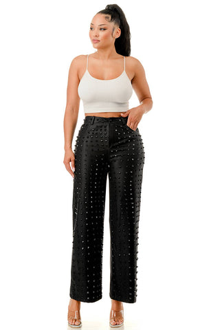 Studded Black Wide-Leg Pants - Born To Glam