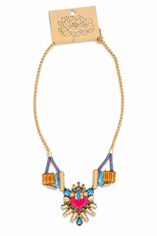 Royal Blue Crown & Heart Necklace Set