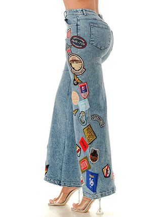 Blue Patchwork Wide Leg Denim Pants – supplier view 2