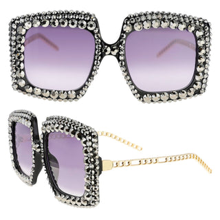 Sparkling Rhinestone Square Frame Sunglasses - Born To Glam