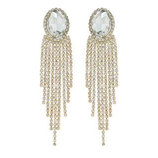 Oval Rhinestone Crystal Halo Drop Tassel Earrings - Born To Glam