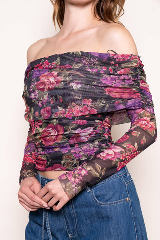 Mesh Floral Print Off The Shoulder Top - Born To Glam