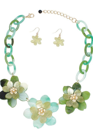 Green Links 3D Flower Necklace - Born To Glam