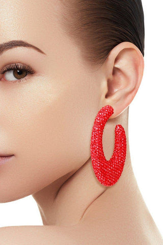 Red Crystal Open Hoop Earrings - Born To Glam