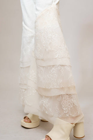 Mid Rise Lace Tiered Flare Denim Jeans - Born To Glam