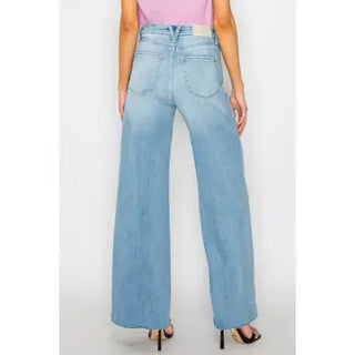 Light Wash Wide Leg Cuffed Jeans
