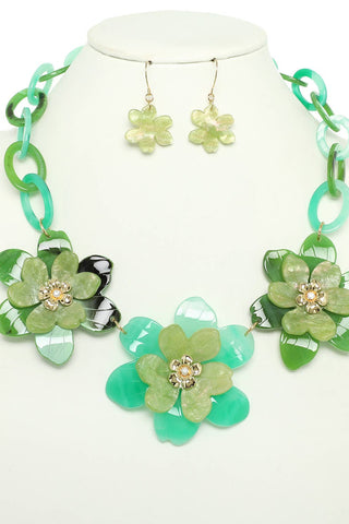 Lucite Cherry Blossom Necklace Set - Born To Glam