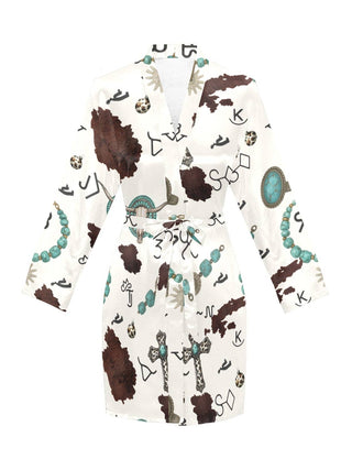 Turquoise Western Cowgirl Print Satin Robe — Faire photo 4