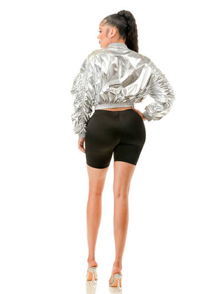 Silver Metallic Long Sleeve Bomber Jacket – supplier view 6