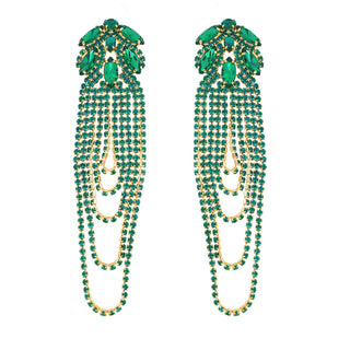 Rhinestone Crystal Embellished Chain Loop Tassel Earrings - Born To Glam