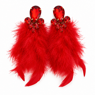 Red Crystal Feather Statement Earrings