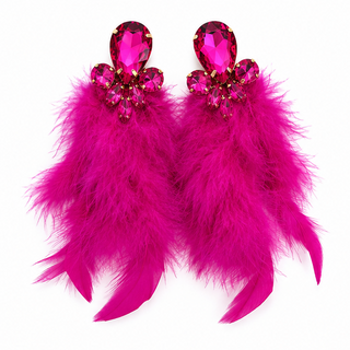 Fuchsia Crystal Feather Statement Earrings