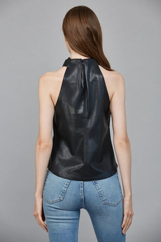 Faux Leather Crisscross Neckline Top - Born To Glam