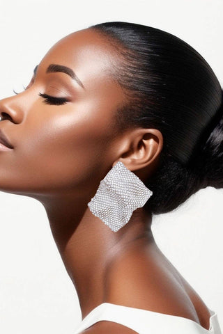 Wavy Silver Rhinestone Glam Stud Earrings - Born To Glam