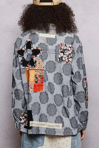 Black Stripe Floral Patchwork Shirt Top