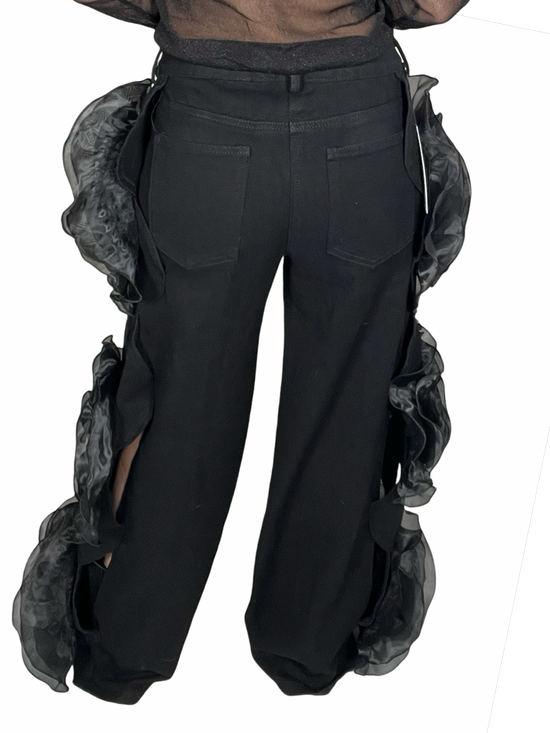 Black Rosette Wide Leg Jeans