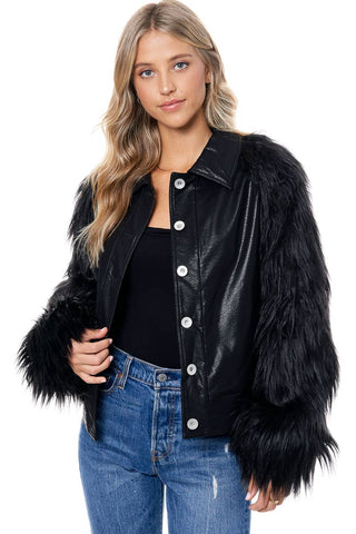 Black Faux Fur Sleeves Jacket - Born To Glam