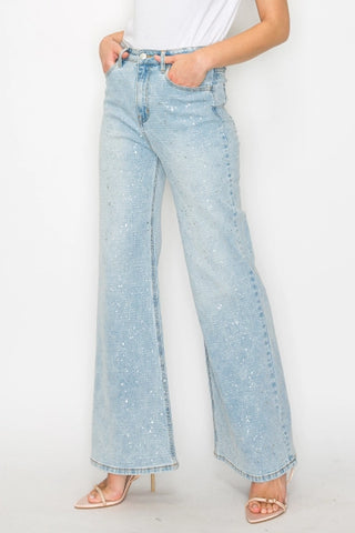 Metallic Ultra High Rise Relaxed Flare Jeans