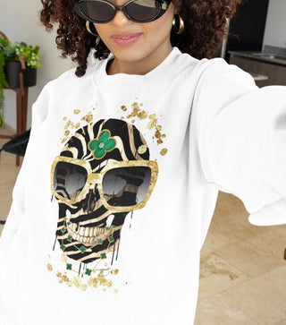 White Zebra Skull Graphic Sweatshirt