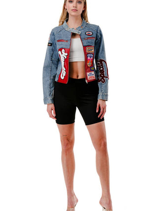 Blue Racing Patch Long Sleeve Moto Denim Jacket – supplier photo 5