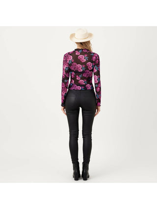 Fuchsia Rose Mesh Mock-Neck Top detail