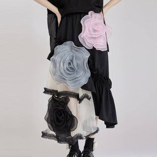 Mesh Puffy Midi Skirt BLACK