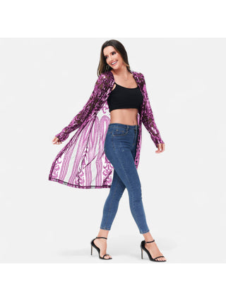 Purple Sequin Sheer Duster Jacket detail